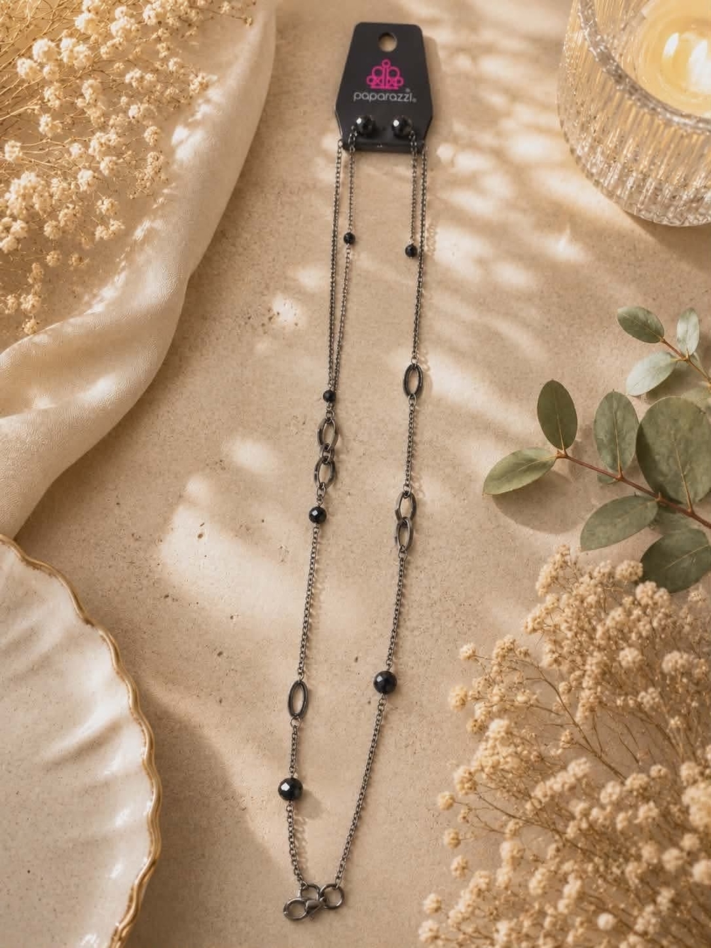 paparazzi Gunmetal Layered Black Bead Necklace